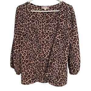 Pink Republic tan cheetah print long sleeve knot detail blouse L